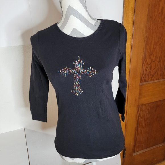 Don't Mess With Texas Tops - Womans Don't Mess with Texas Black 3/4 sleeve USA Made T shirt Size Med